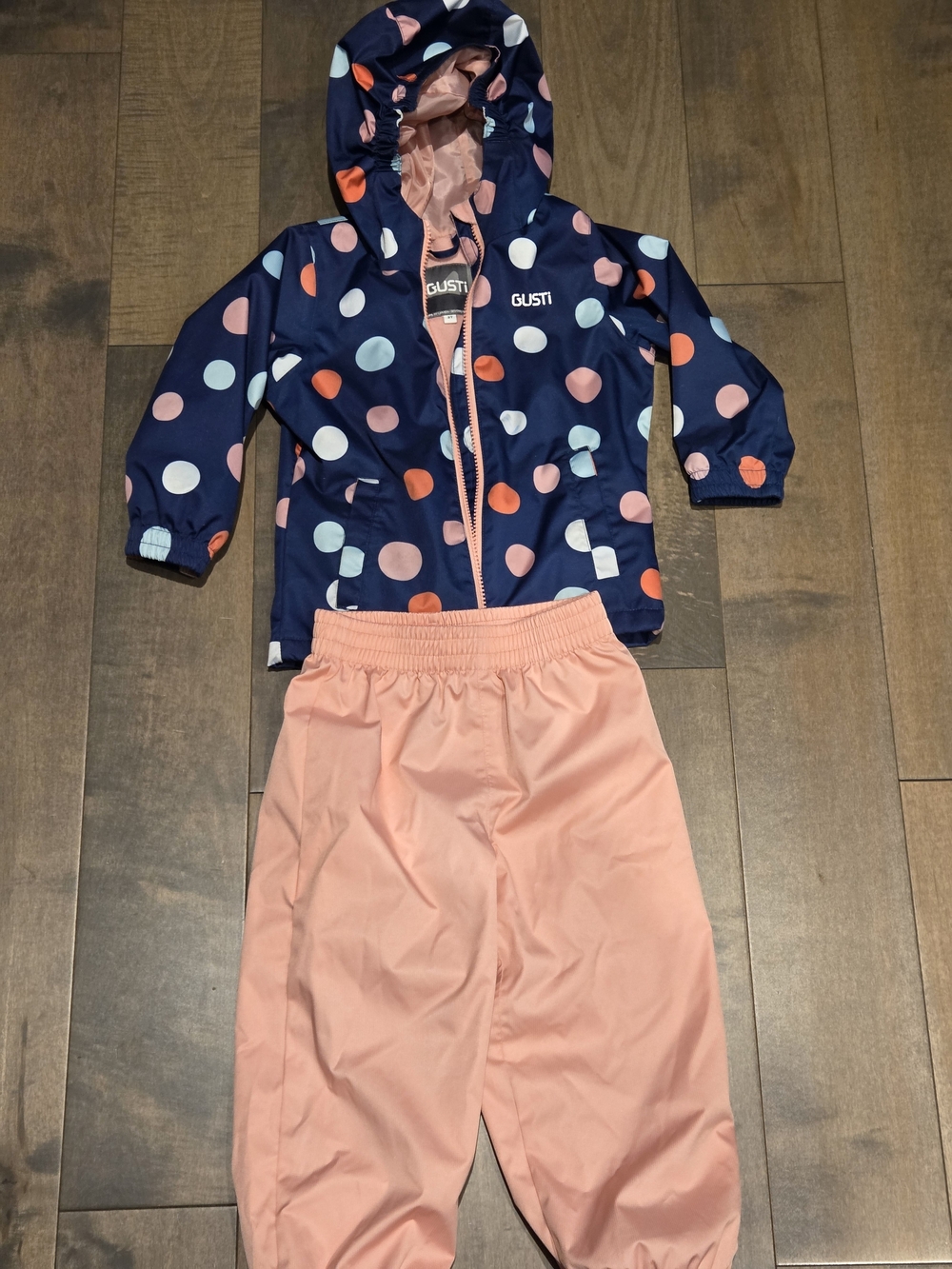 Gusti Toddler Girls Polka Dot Hooded Rain Jacket & Splash Pants 2-Piece Set 3T